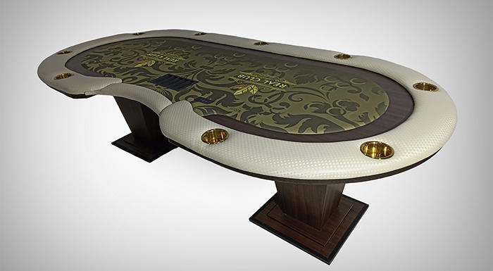 Mesa de Poker com Couríssimo Bege e Porta Copos Dourados - Pro27
